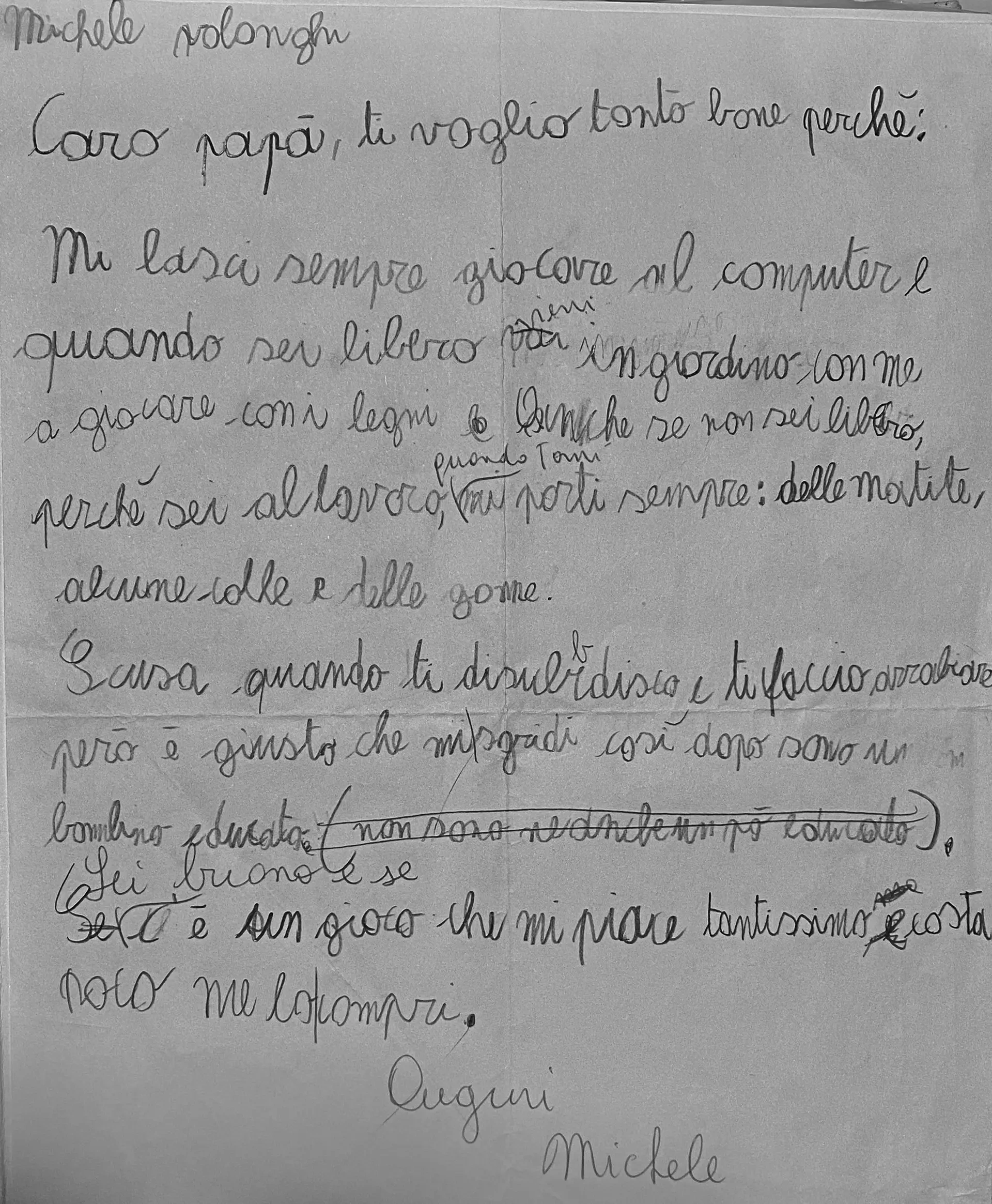 Childhood handwritten letter to my father about playing on the computer