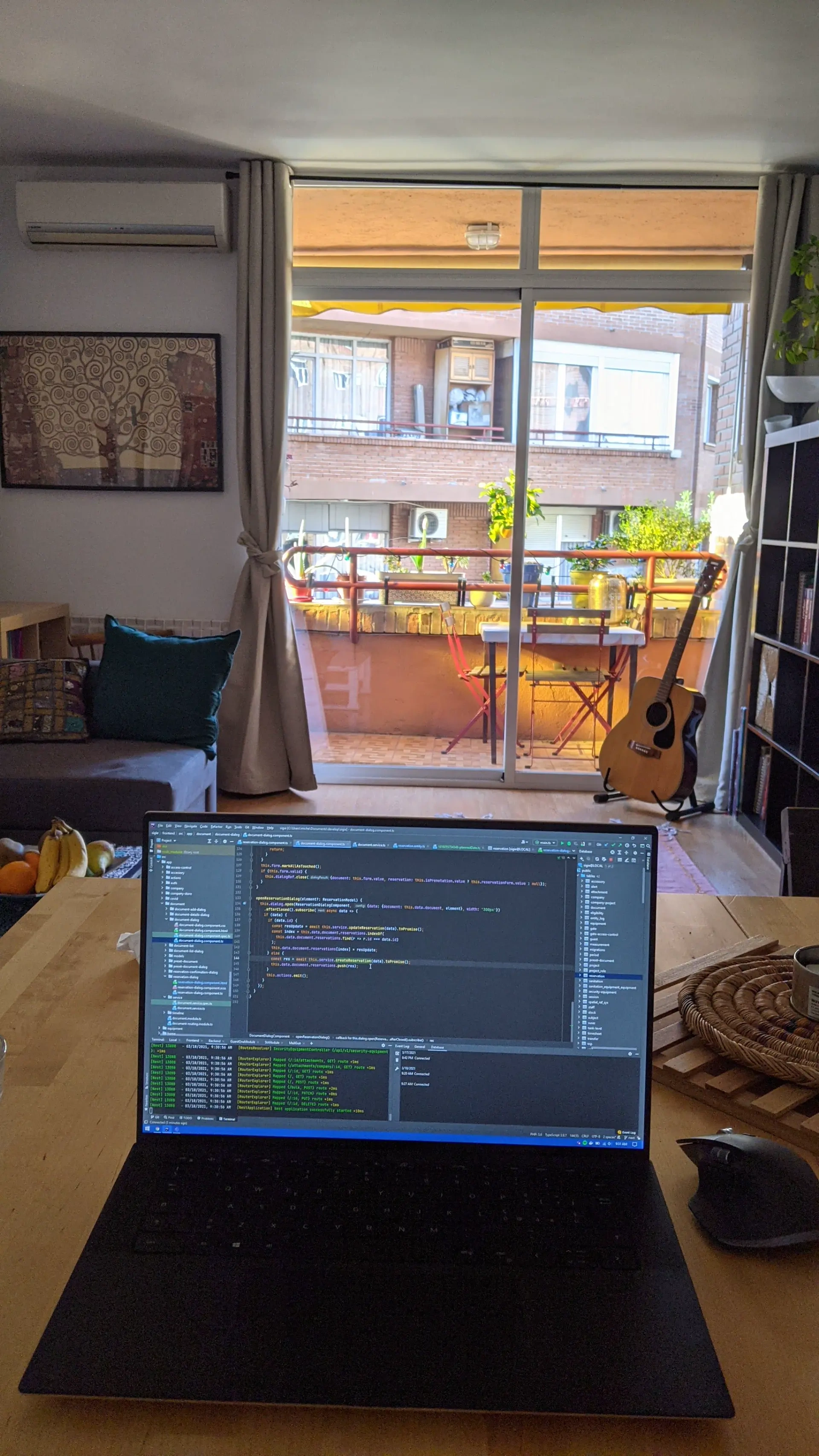Laptop workstation overlooking a balcony