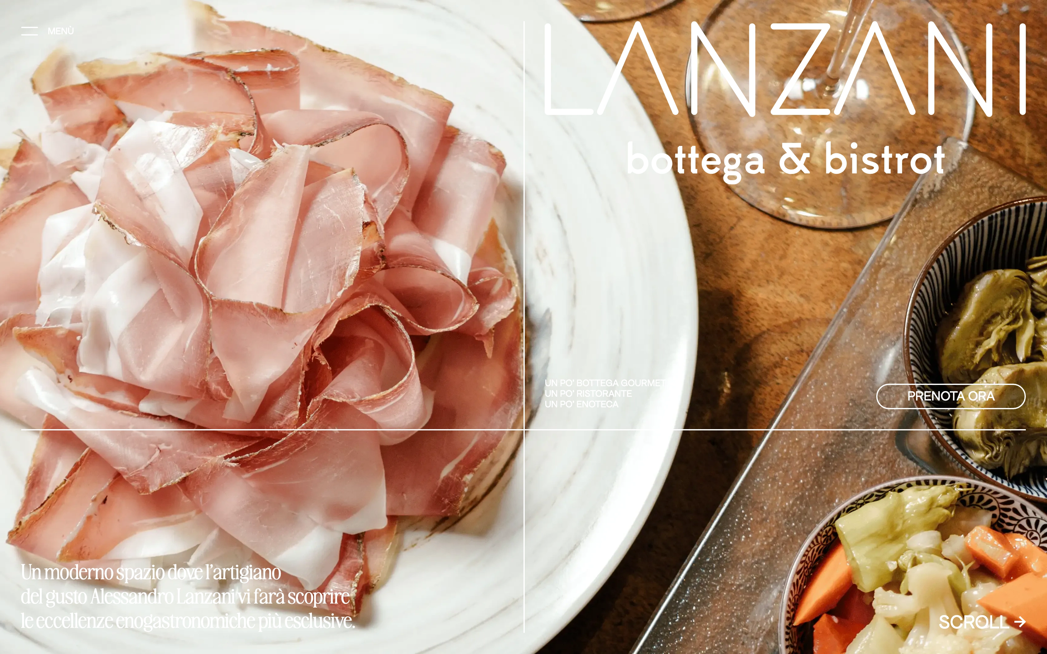 Gastronomia Lanzani desktop home — sliced culatello plate under the wordmark