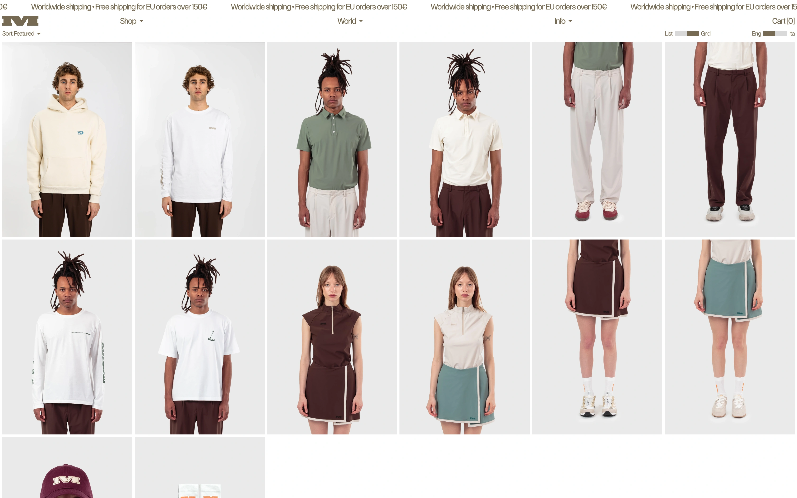 Momento Golf desktop home — lookbook grid of the collection