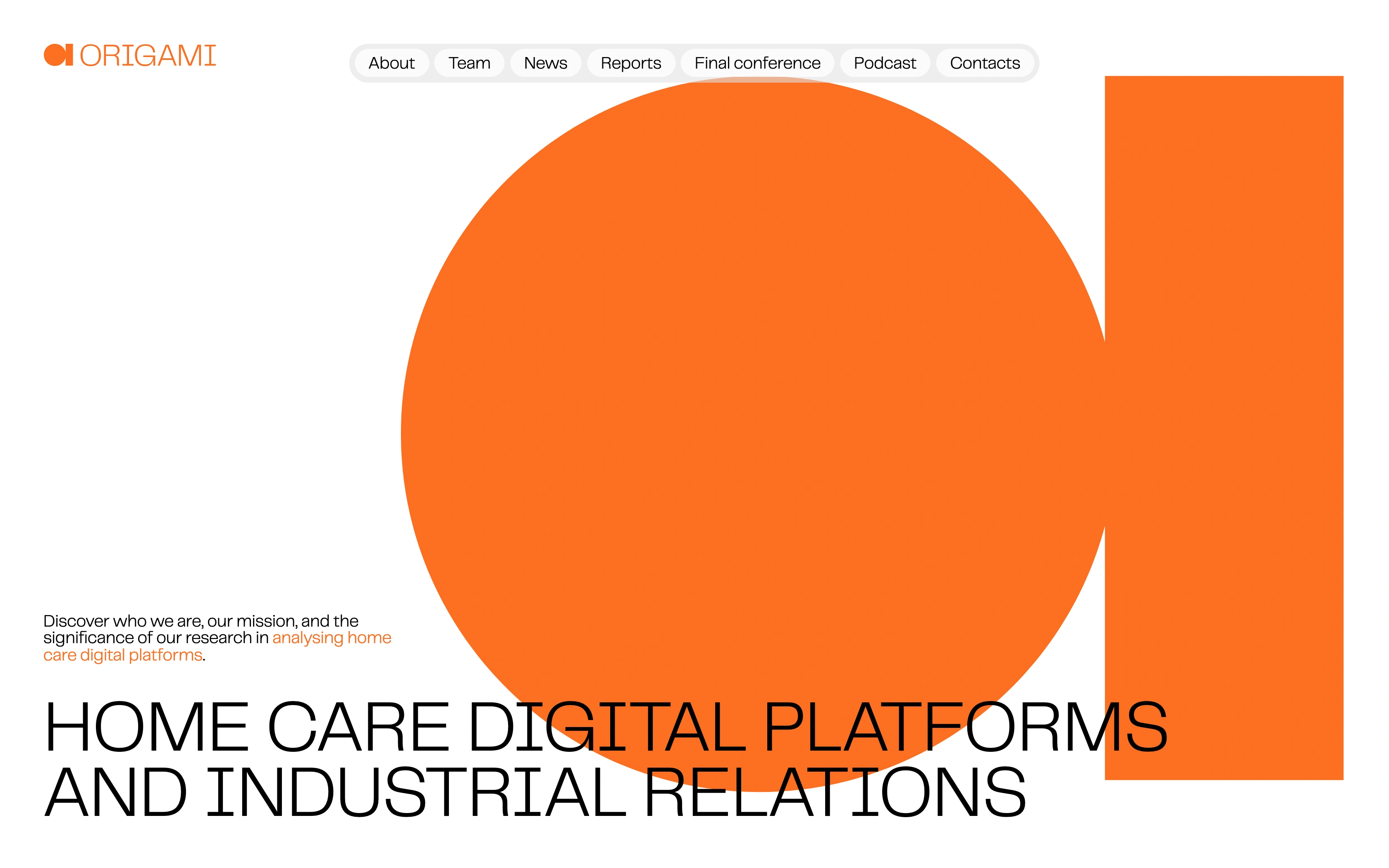 Origami desktop — hero with the coral fold mark and the project title