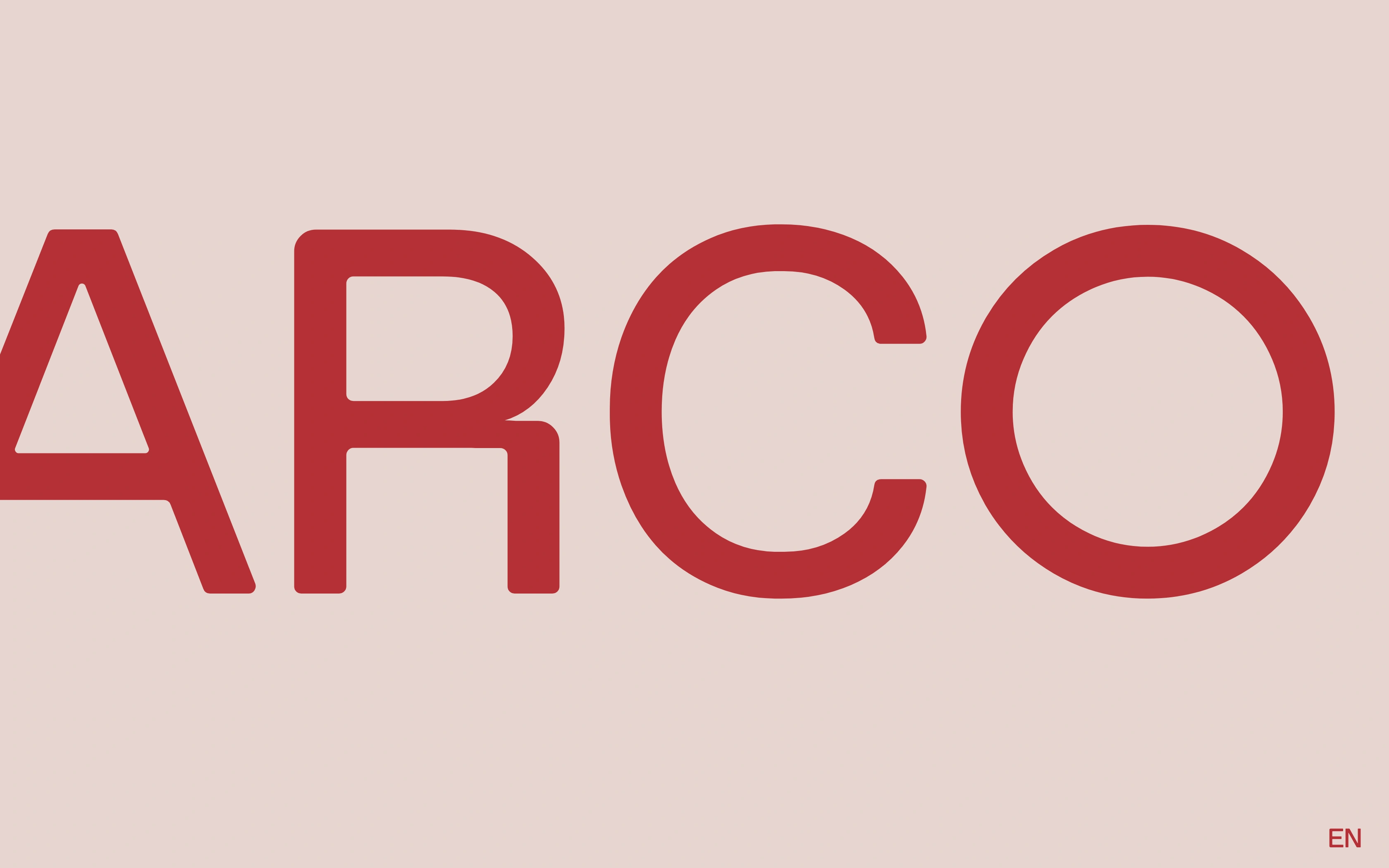 Blœm desktop — the crimson ARCO lockup at full spread