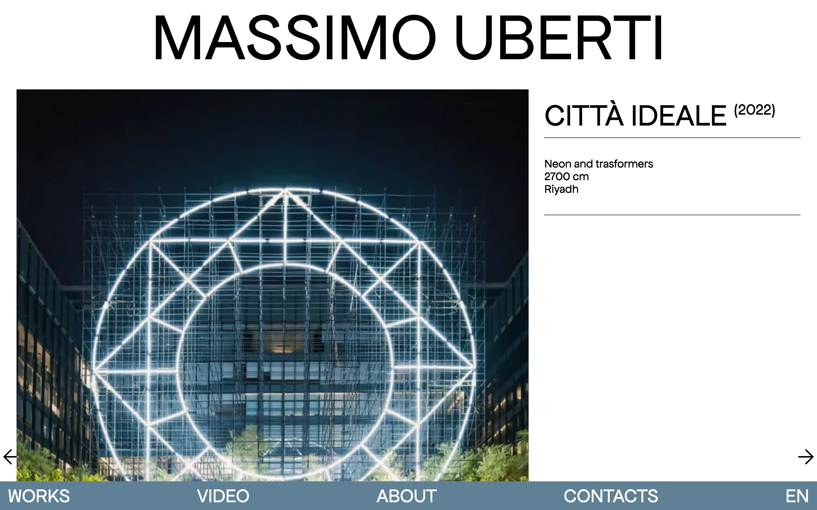 Massimo Uberti desktop — Città Ideale work page with photo plate and metadata ledger
