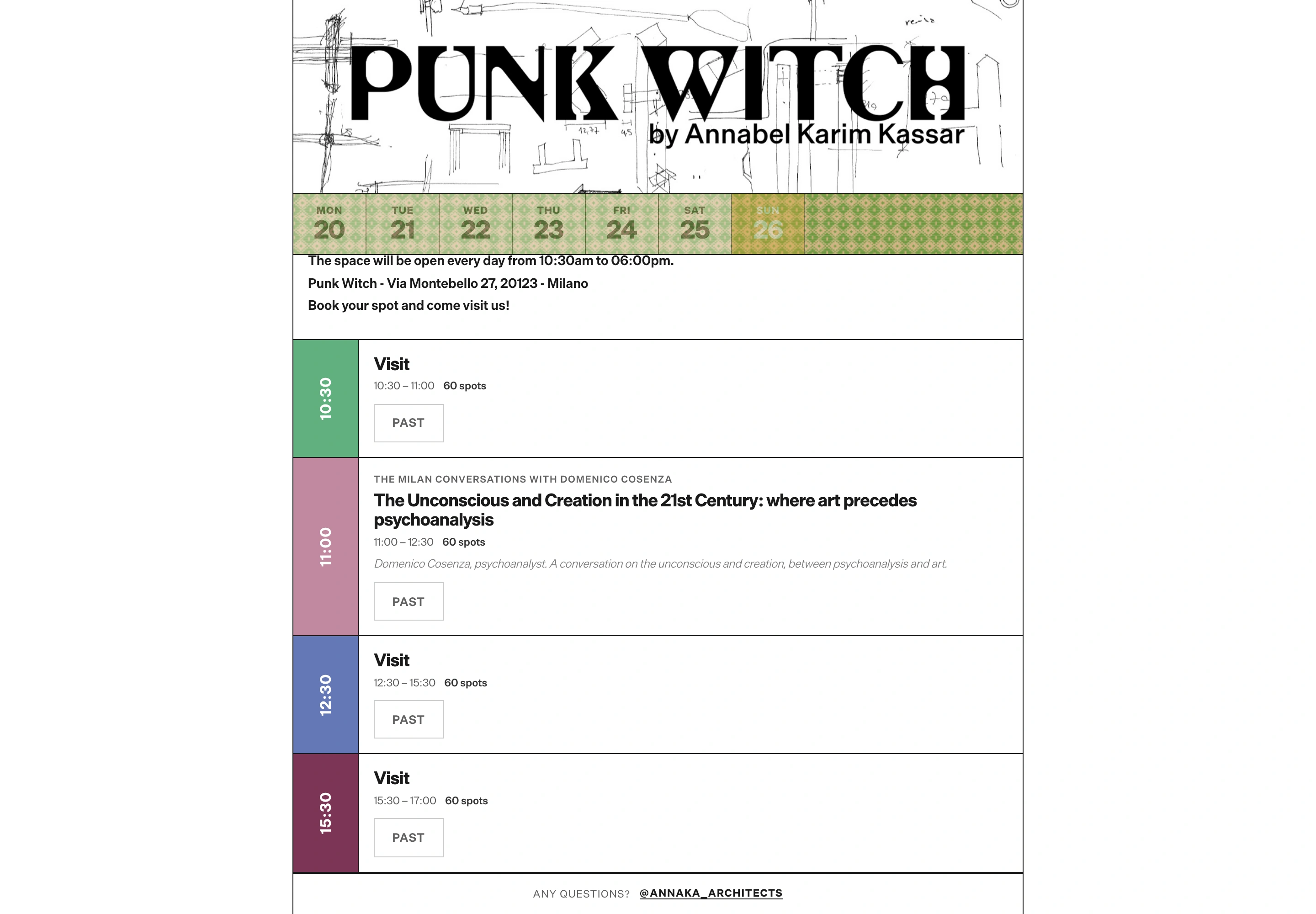Punk Witch desktop — Archived programme with visit times and a talk