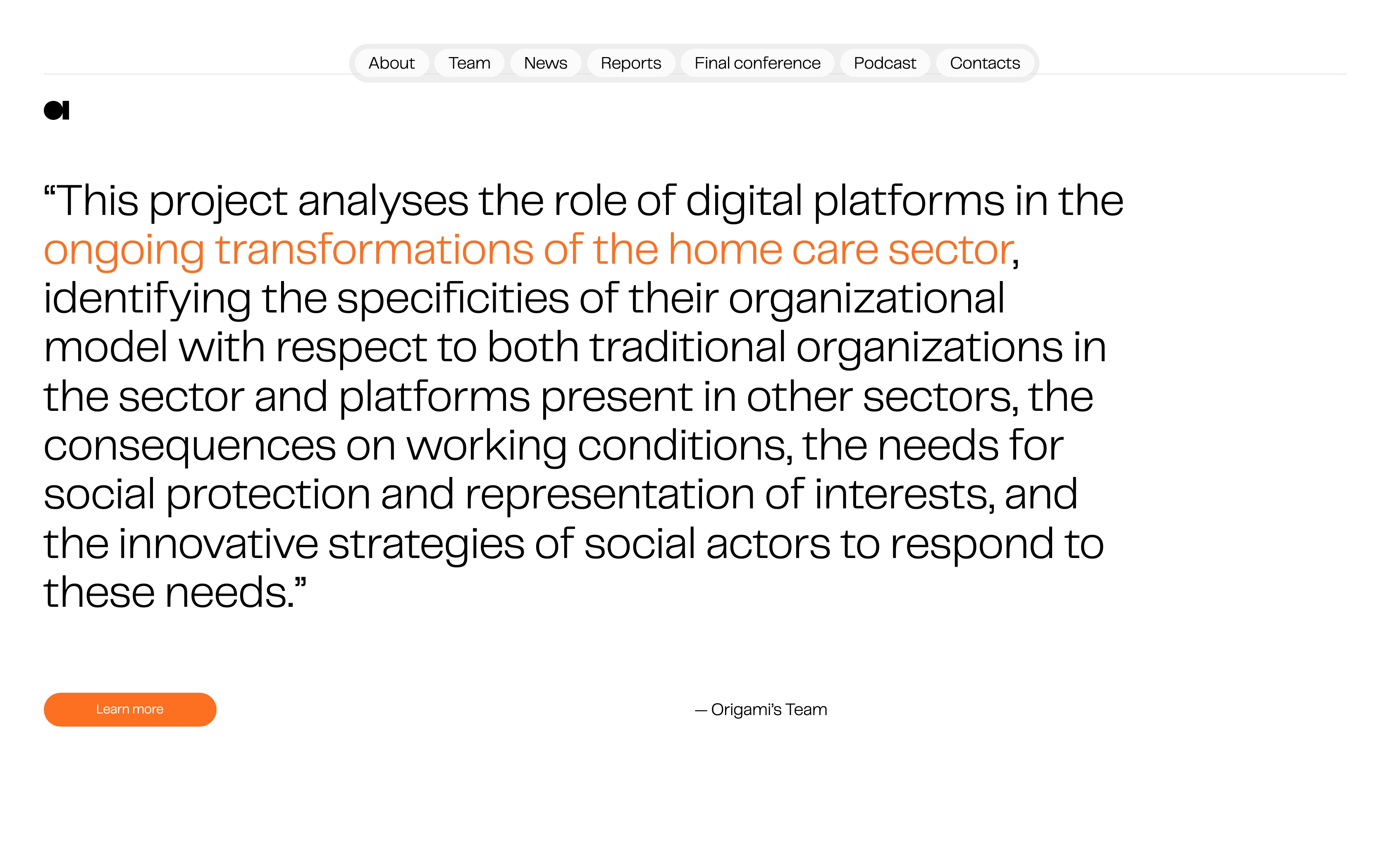 Origami desktop — research abstract quote block from the Origami team