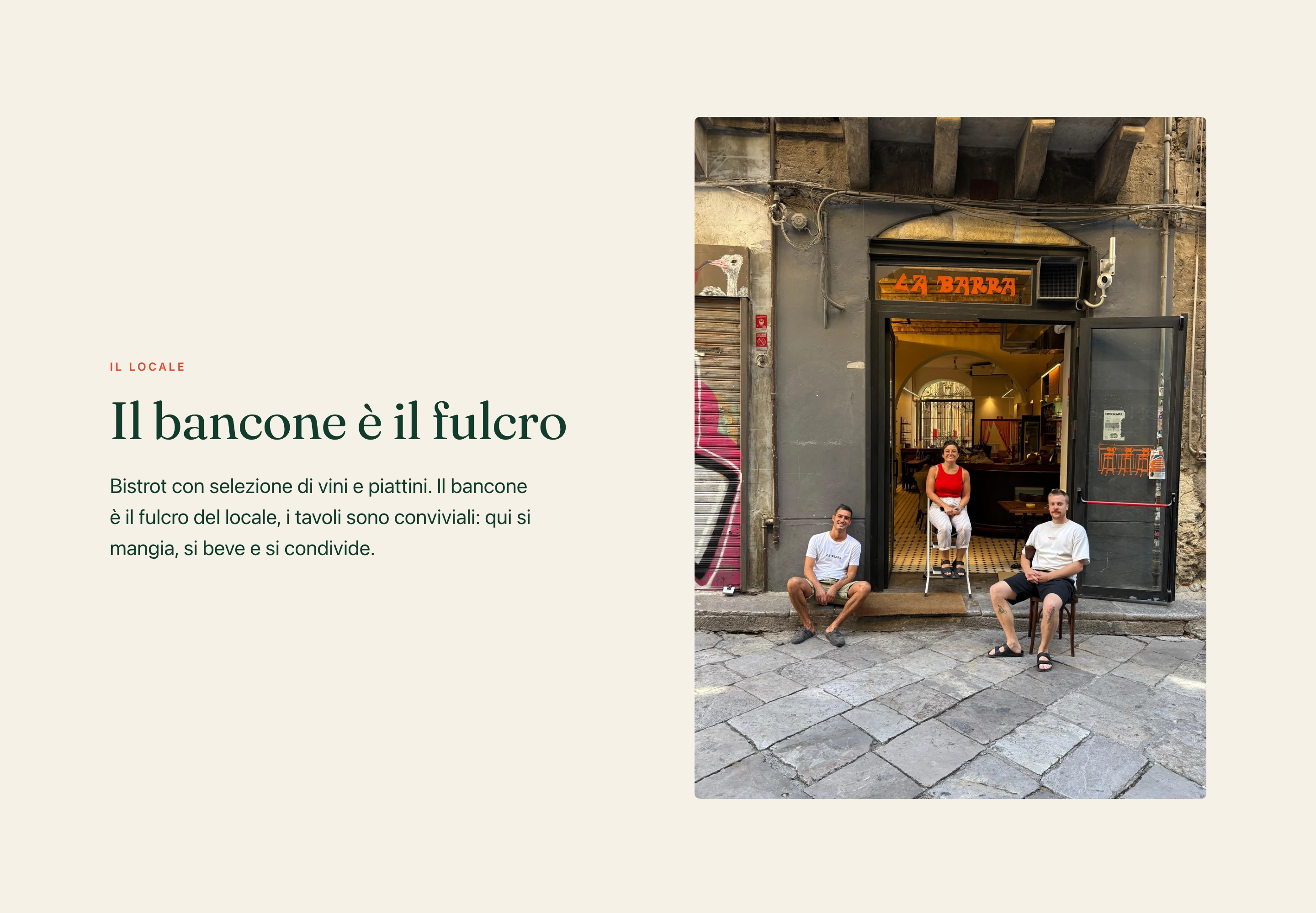 La Barra Bistrot desktop — Venue introduction and team photography
