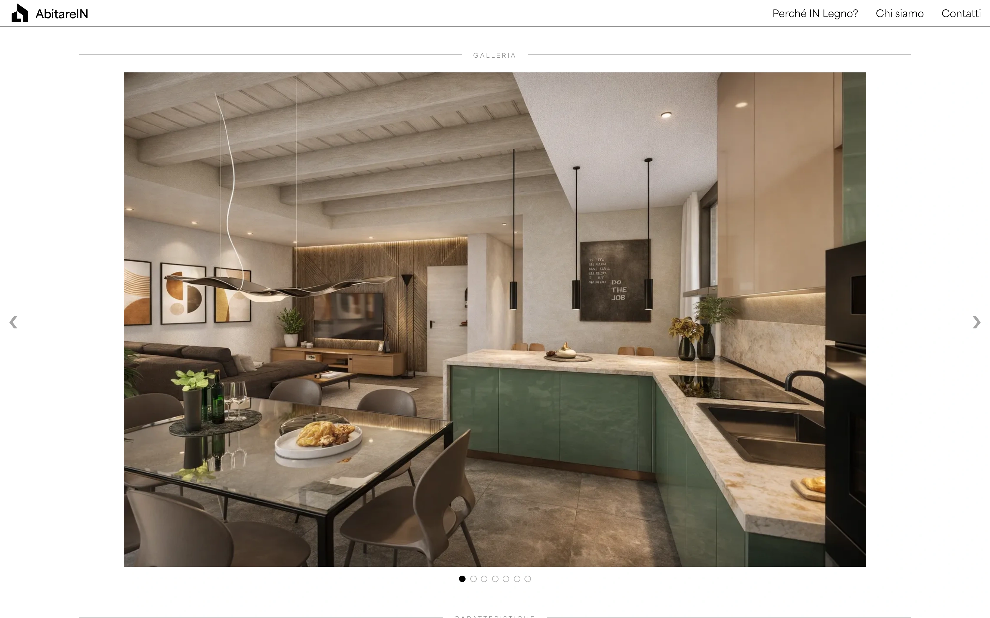 Abitare in Legno desktop — apartment detail with gallery carousel