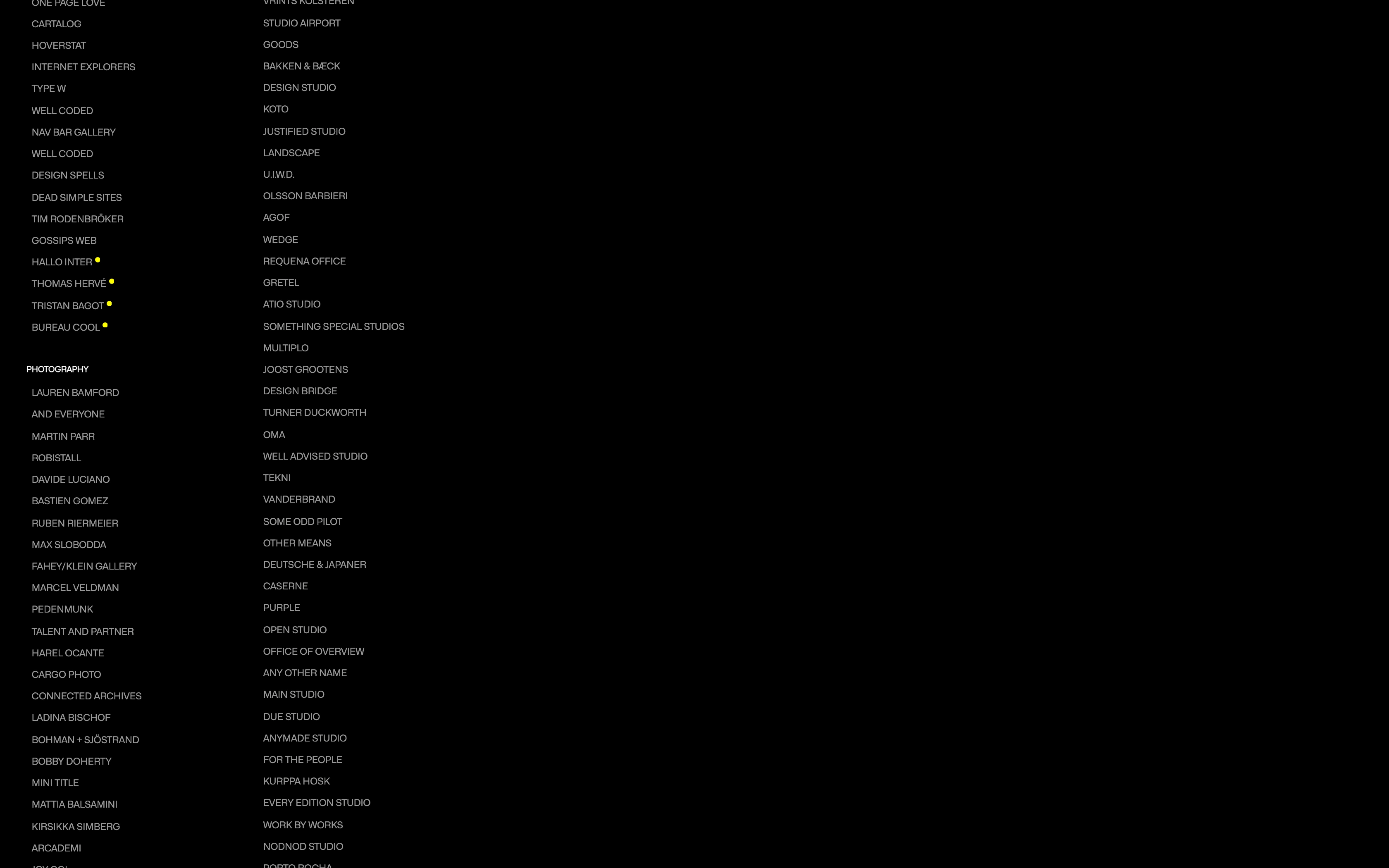The Big Archive desktop — design studios and people listings