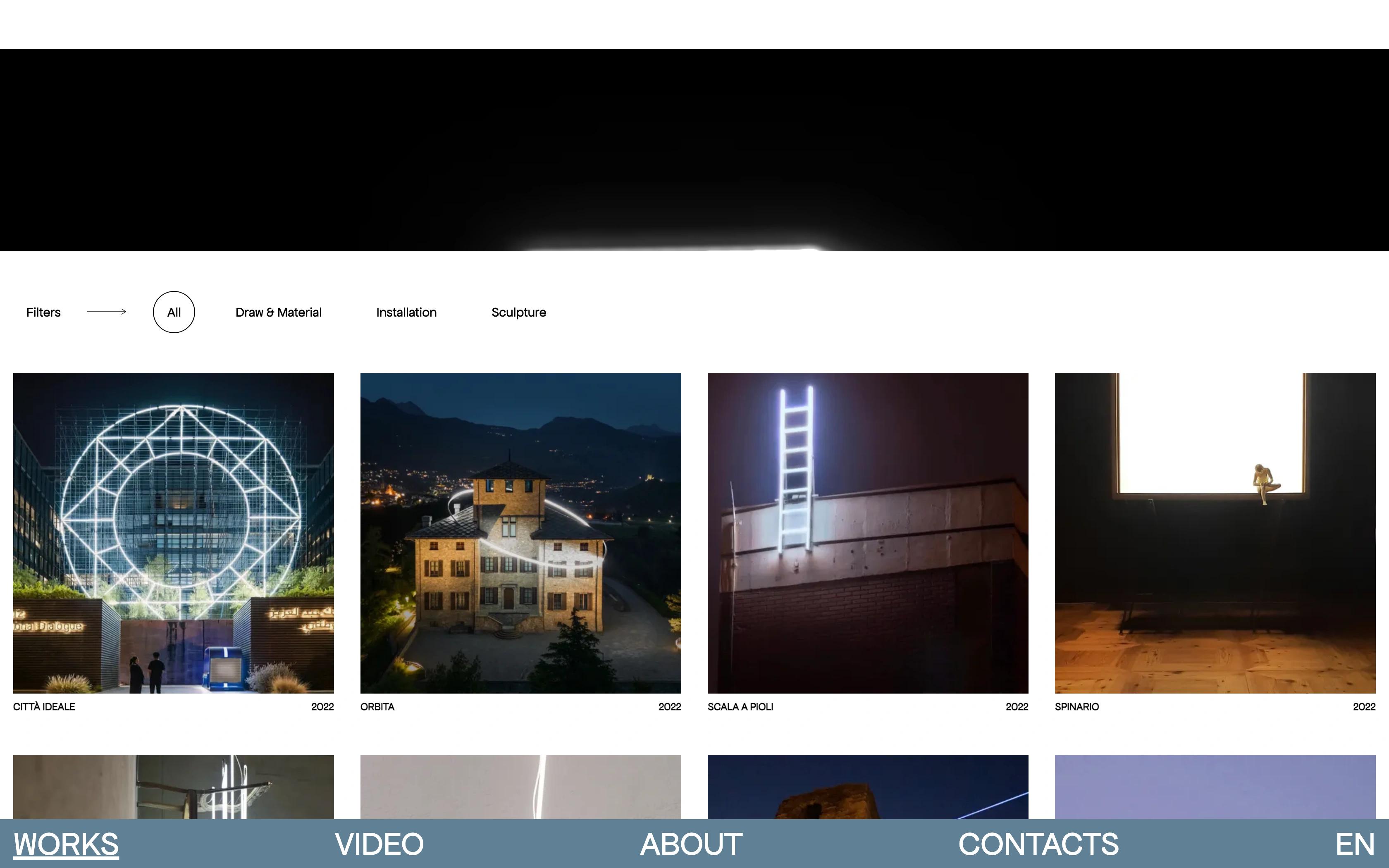 Massimo Uberti desktop — works archive with filter row and first plate wall