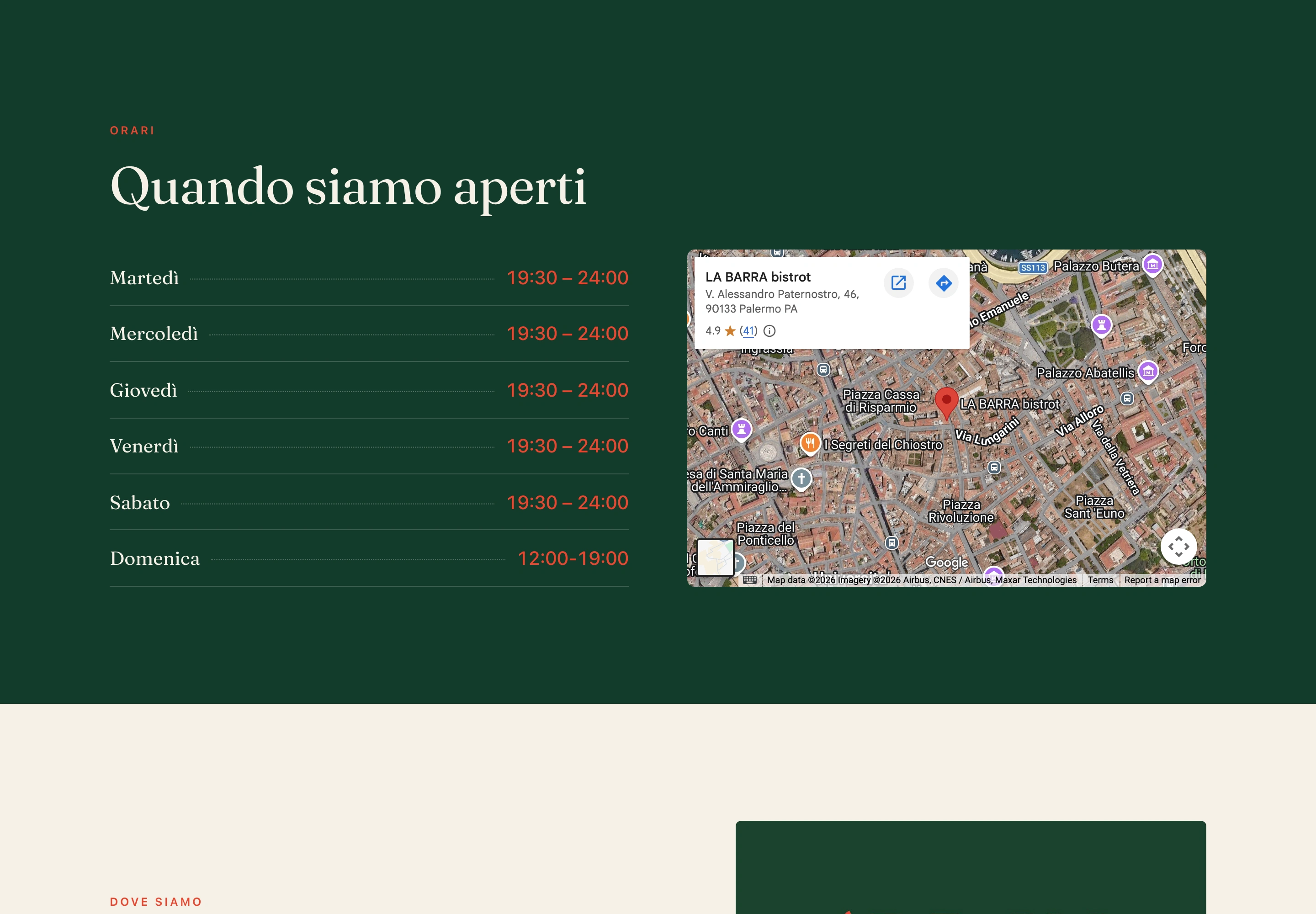 La Barra Bistrot desktop — Opening hours and location information