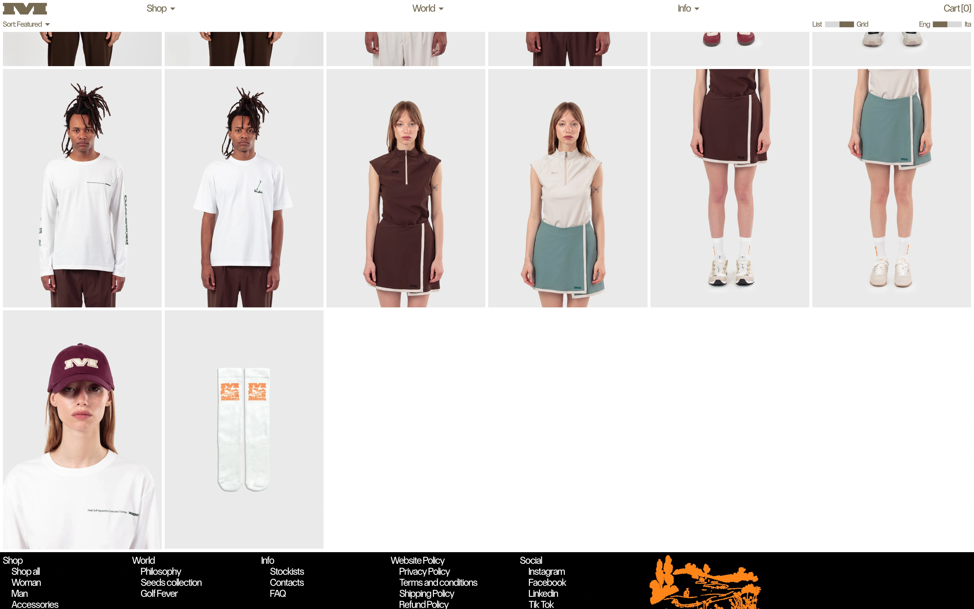 Momento Golf desktop — collection grid rows above the footer
