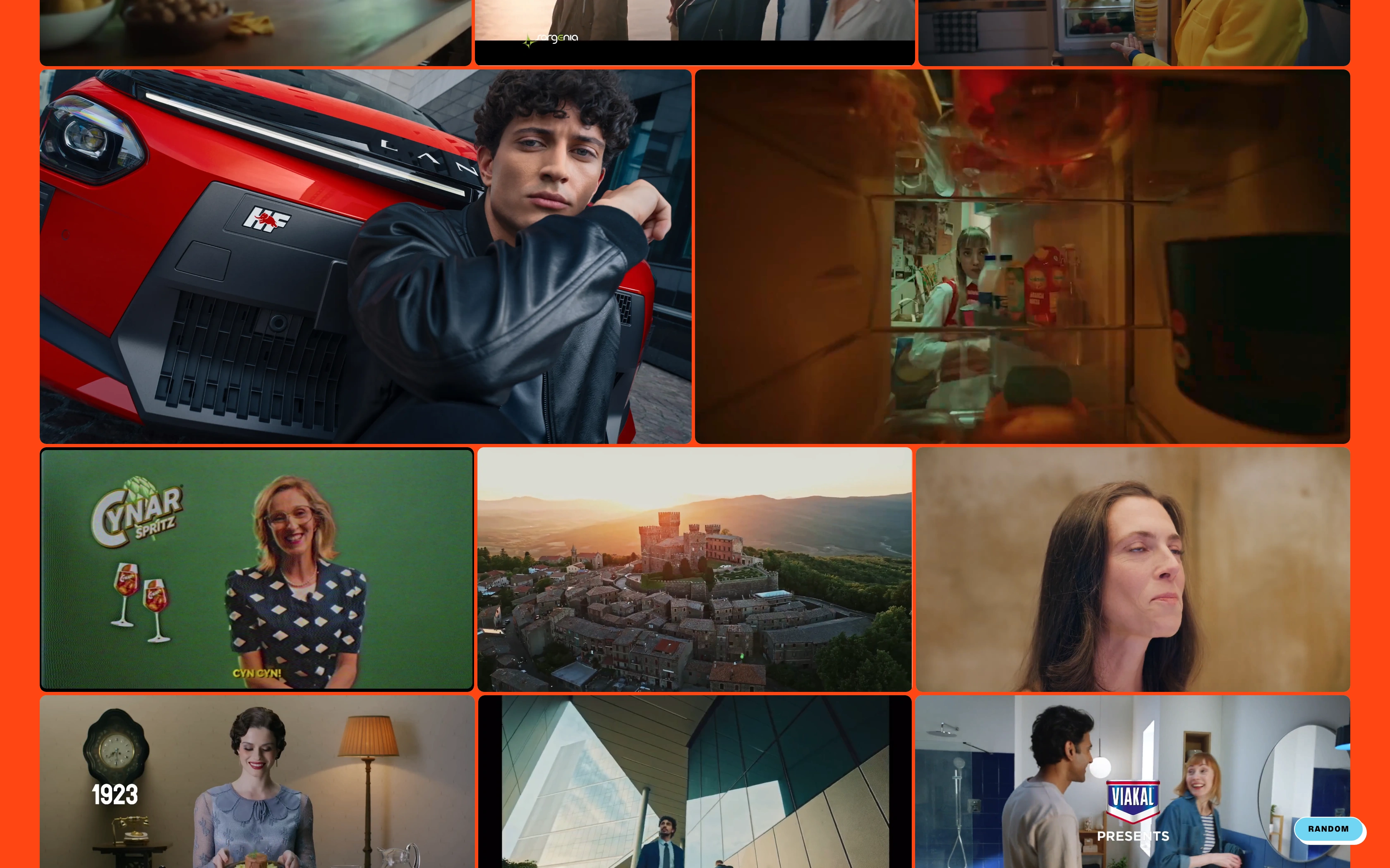 Miriam Mora desktop — campaign stills wall with the Alfa Romeo spot