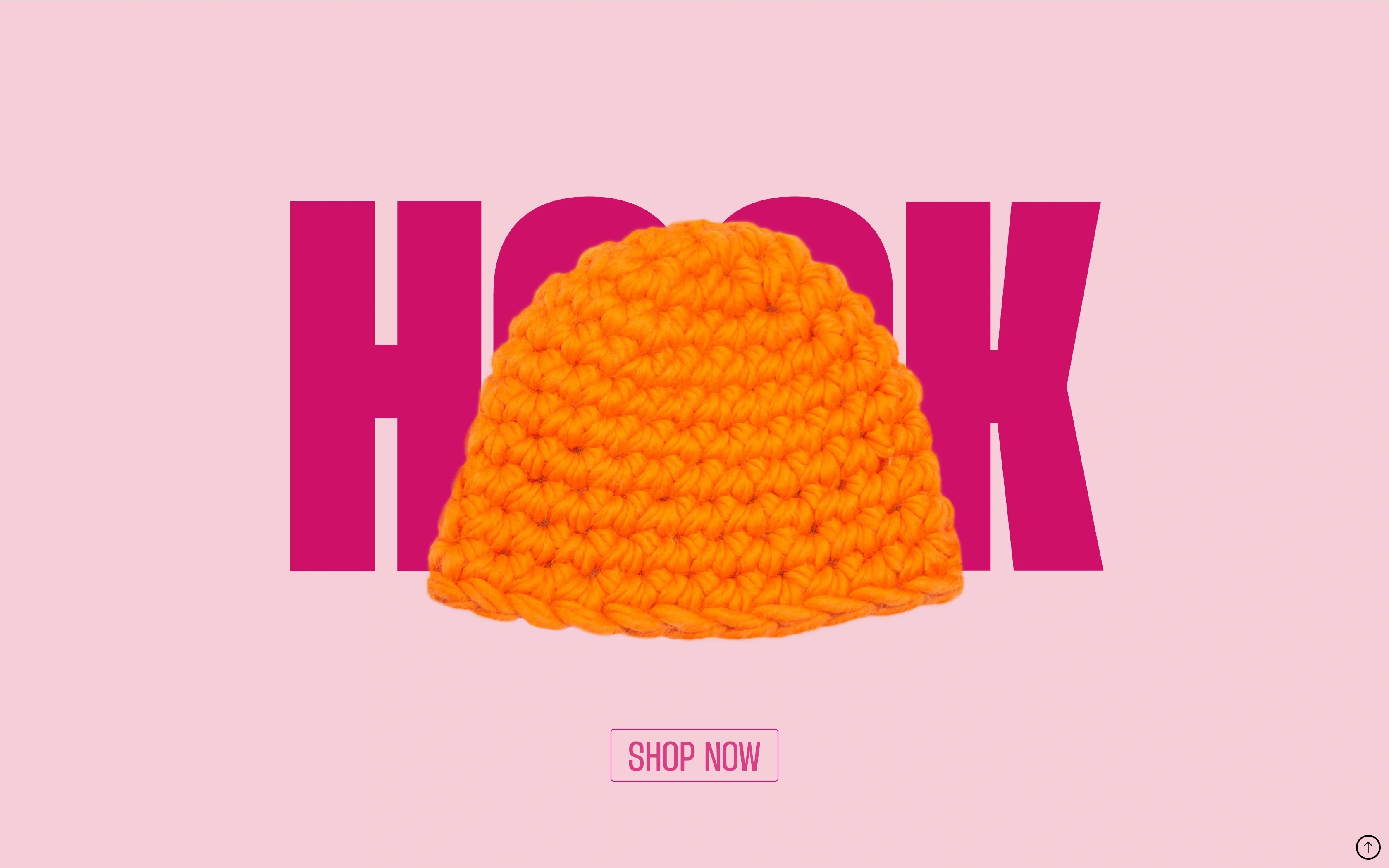 Laura Baresi desktop — HOOK drop with the orange beanie on pale pink