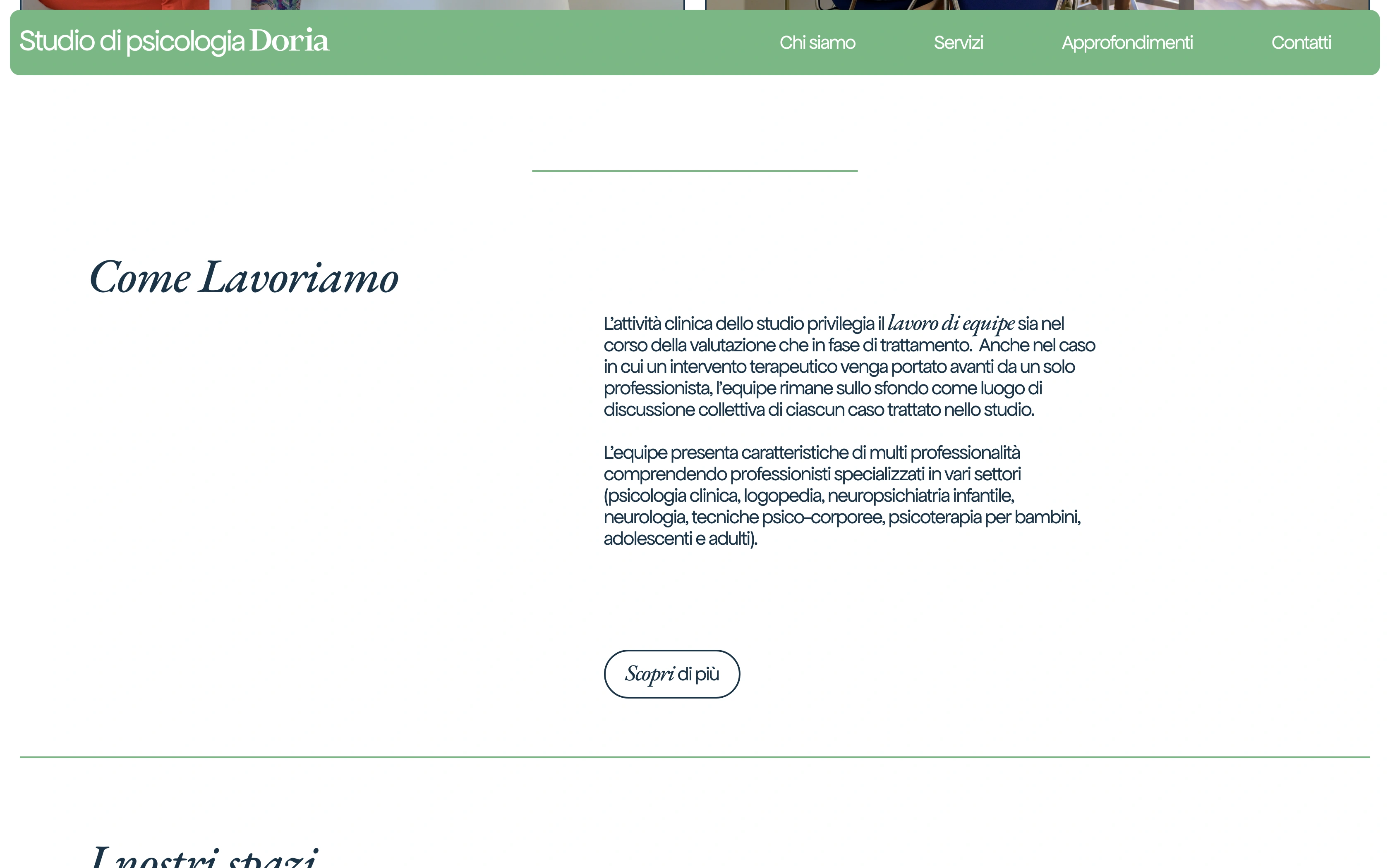 Studio di psicologia Doria desktop — space photography and the Come Lavoriamo method section