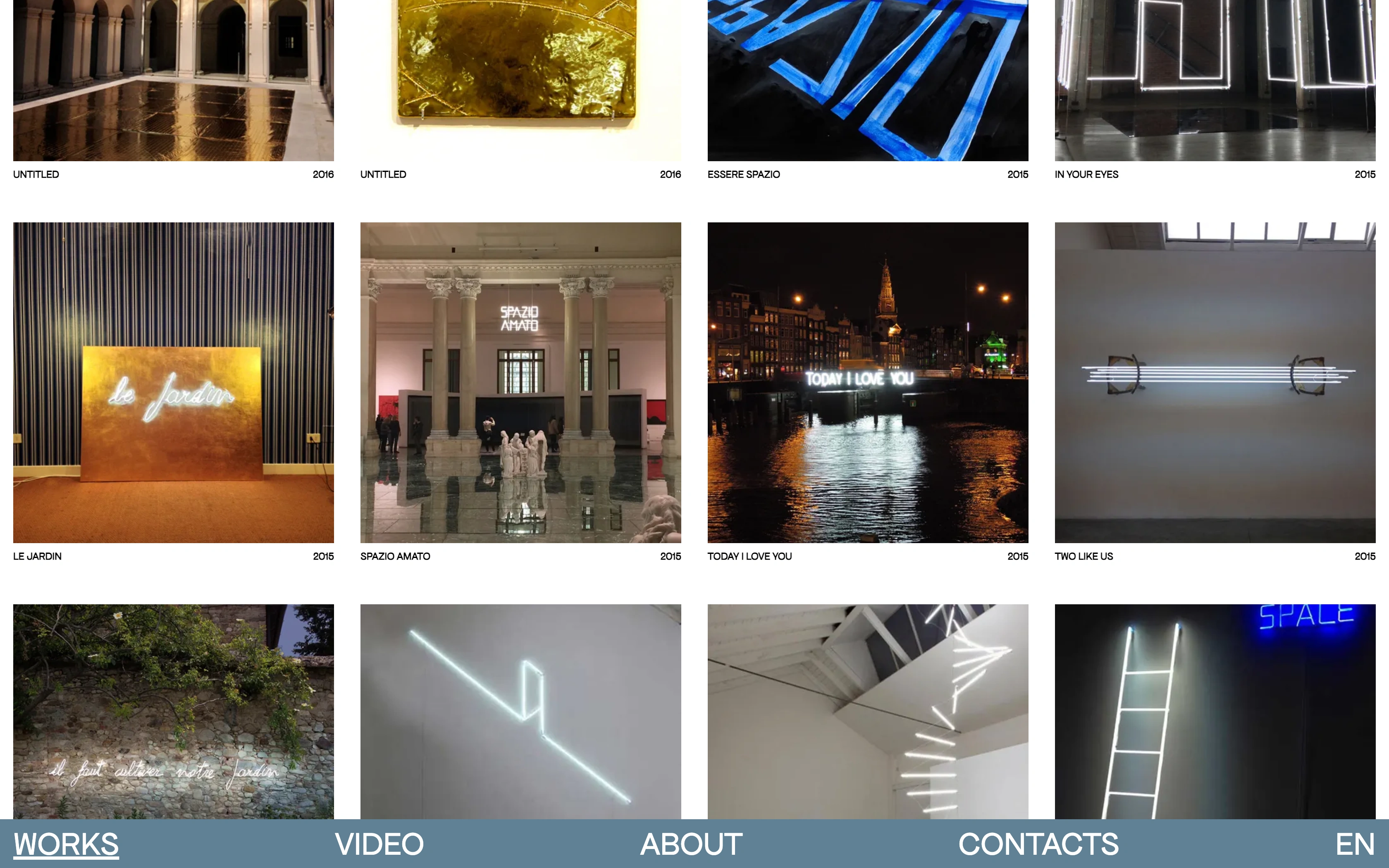 Massimo Uberti desktop — archive wall of captioned work plates