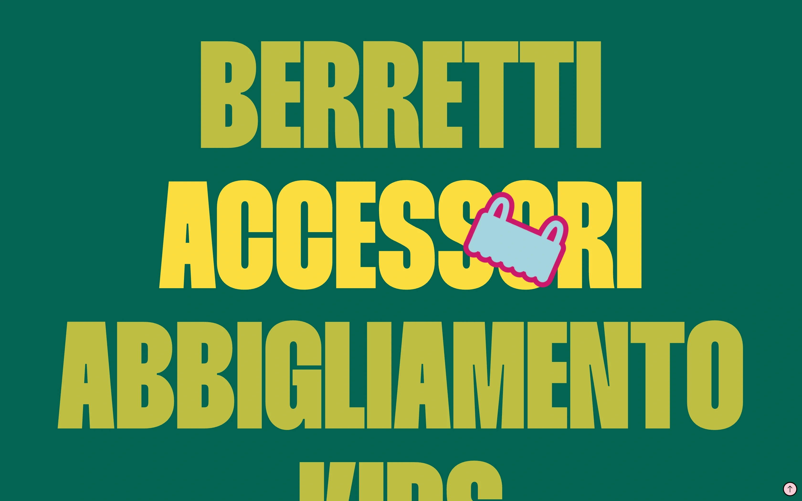 Laura Baresi desktop — oversized category menu with the accessories illustration