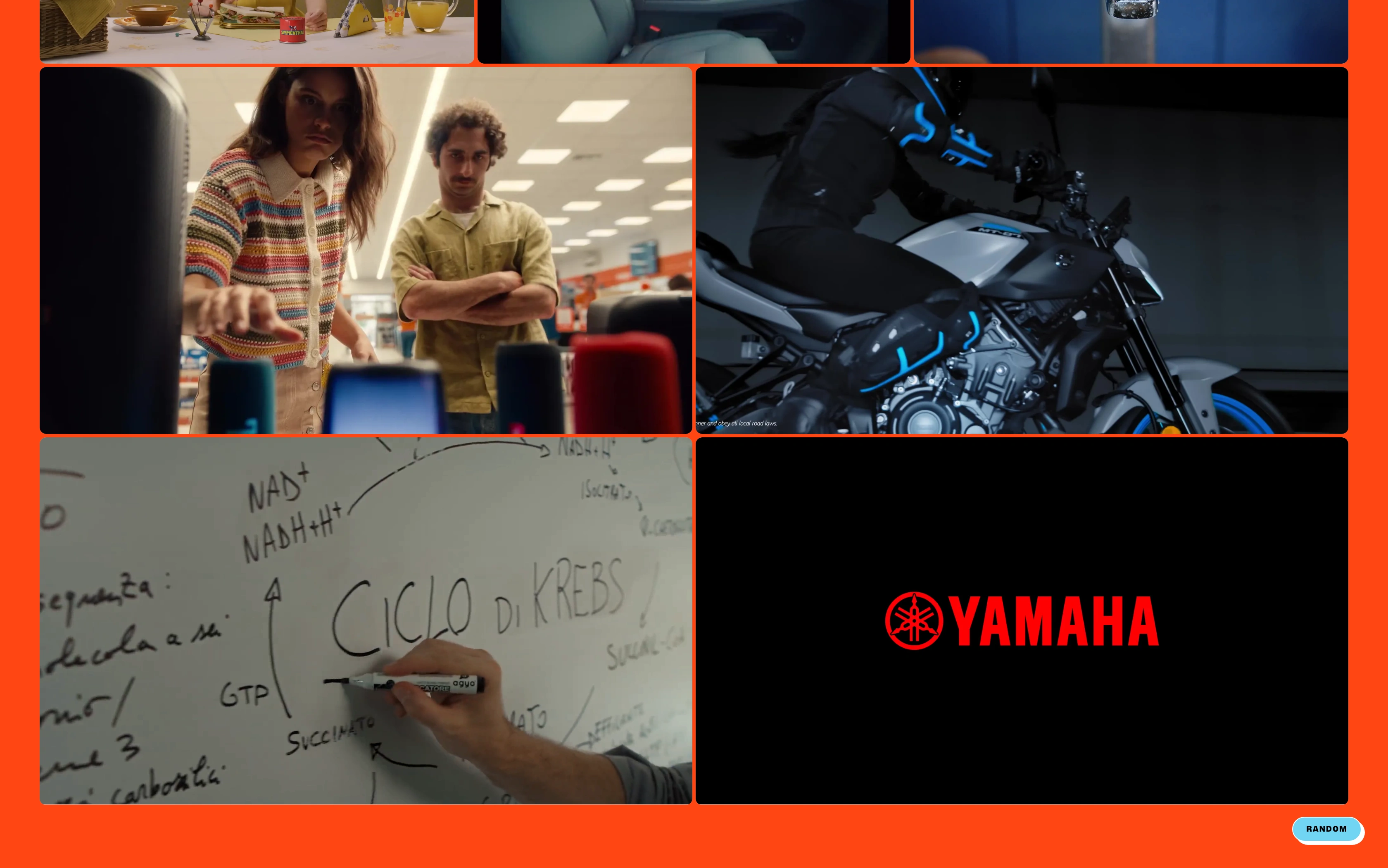 Miriam Mora desktop — reel grid with the Yamaha and retail spots