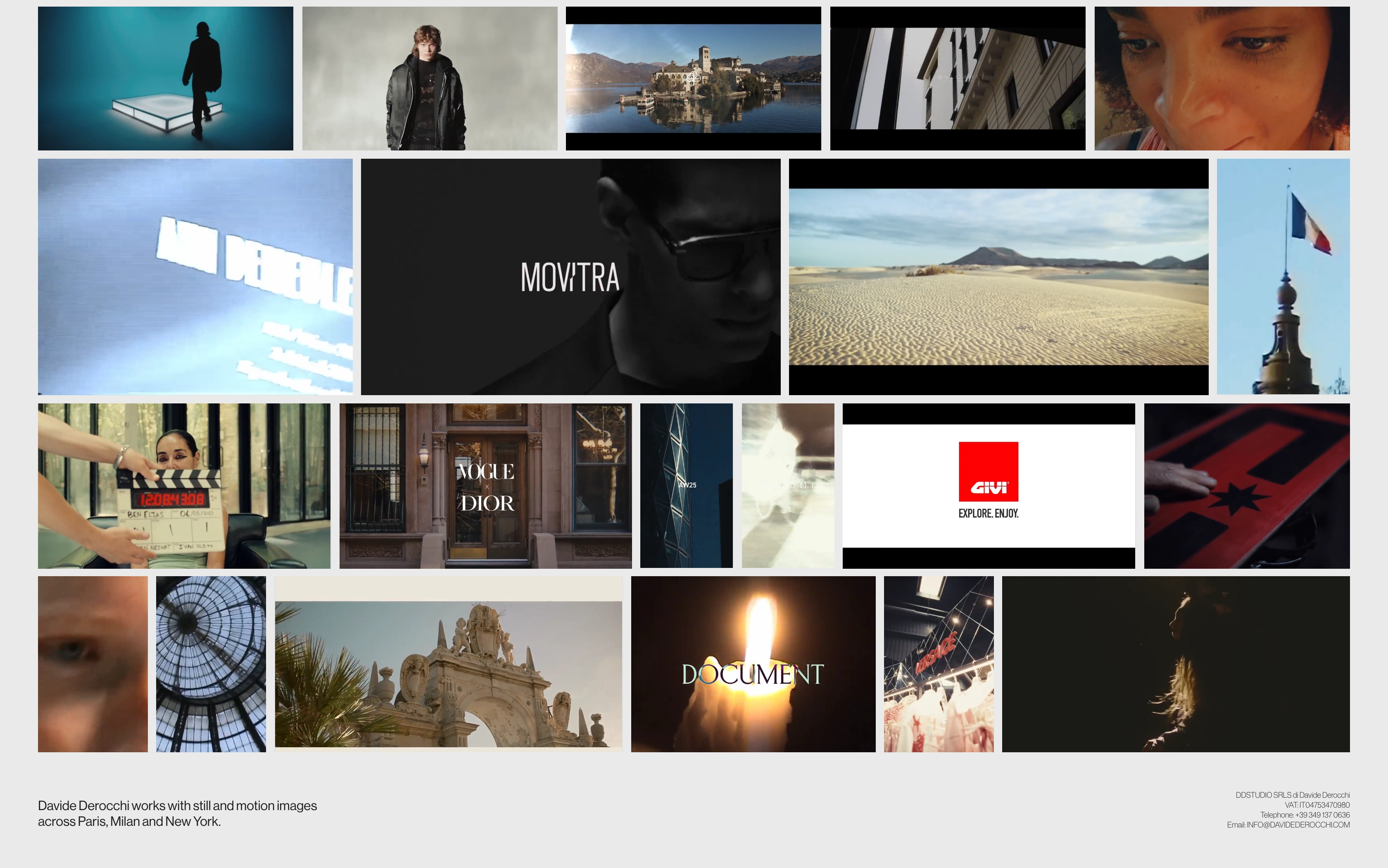 Davide Derocchi desktop — motion frames and brand campaign tiles