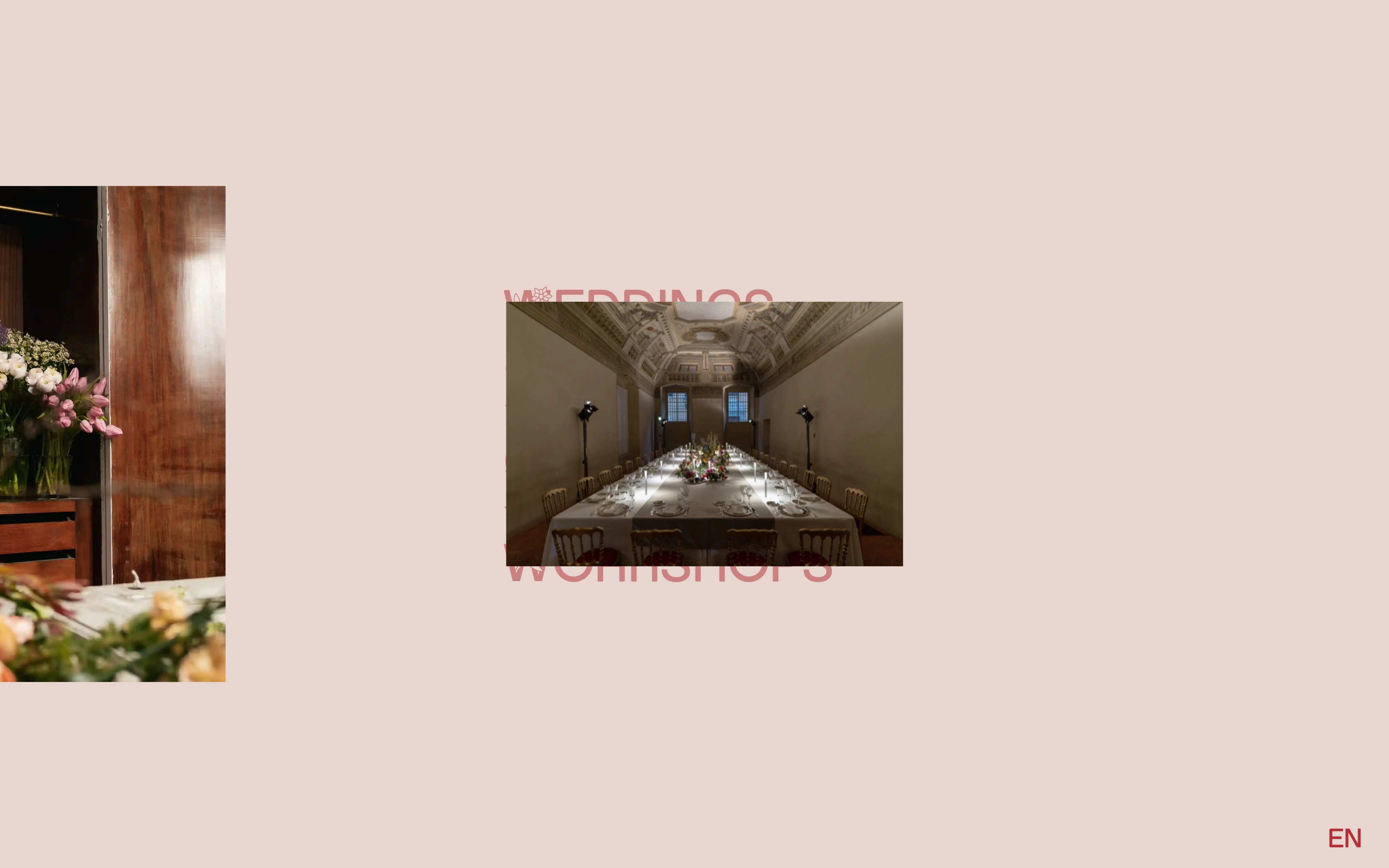 Blœm desktop — the candlelit dinner hall under ghost type