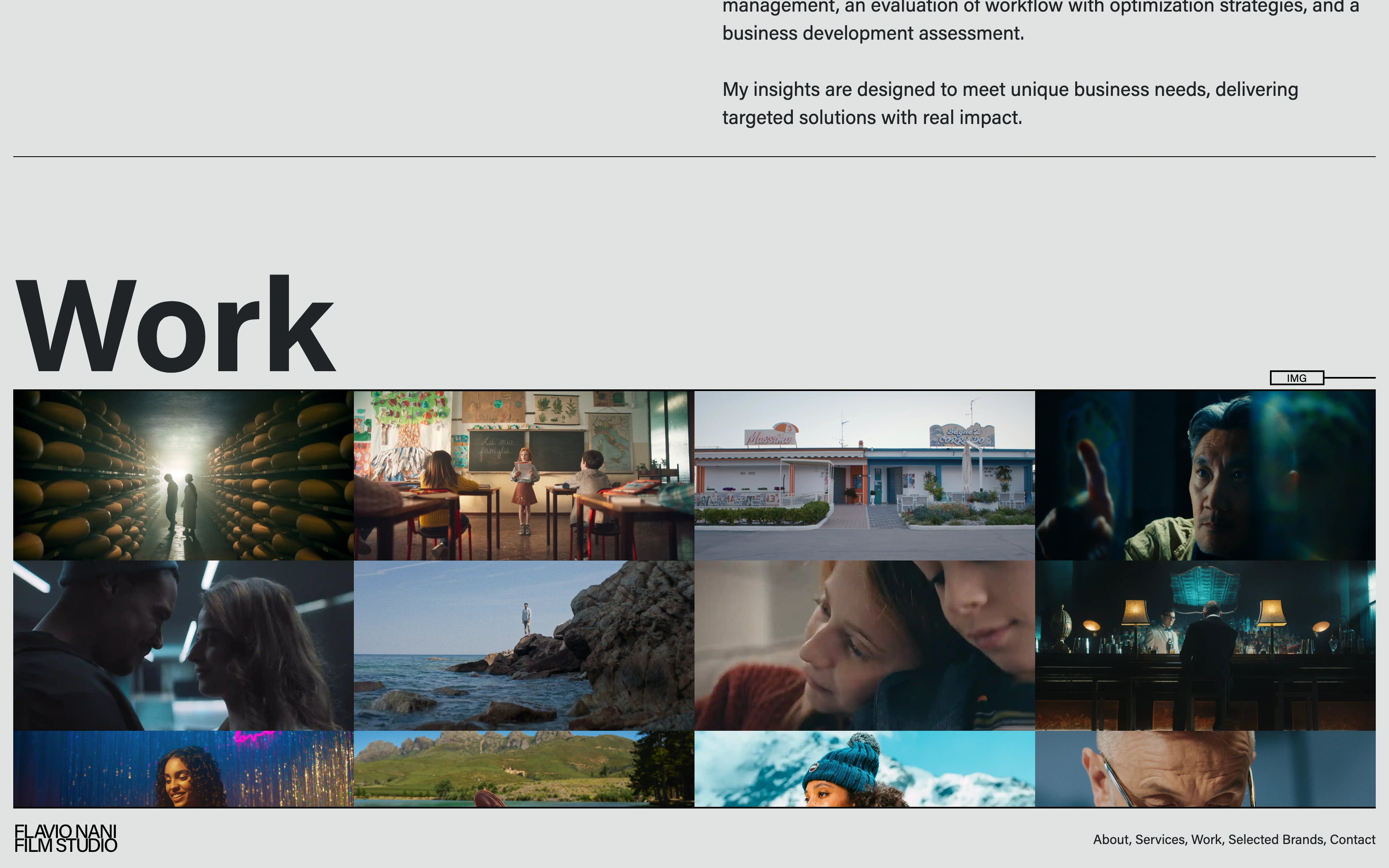 Flavio Nani desktop — work grid of reel stills