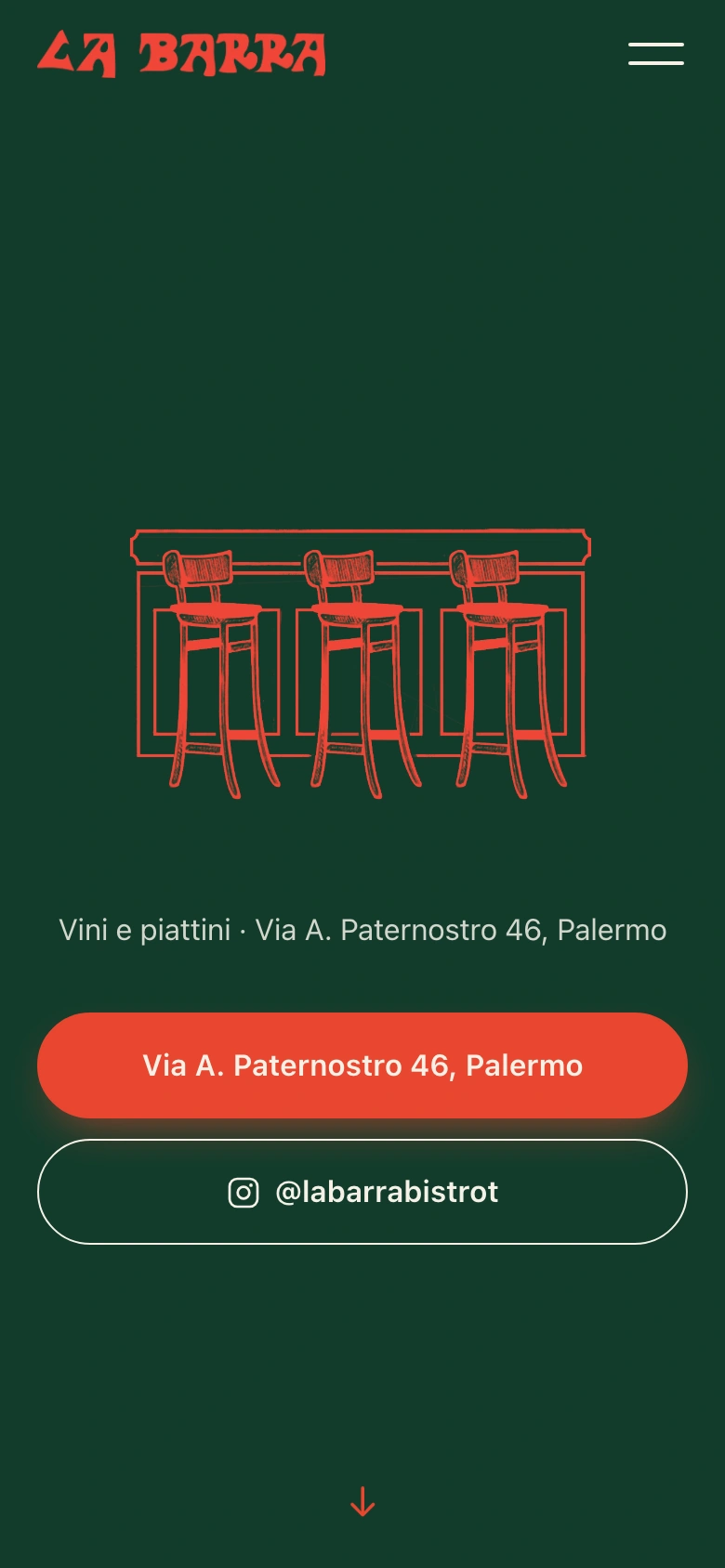 La Barra Bistrot mobile — Homepage with bar illustration