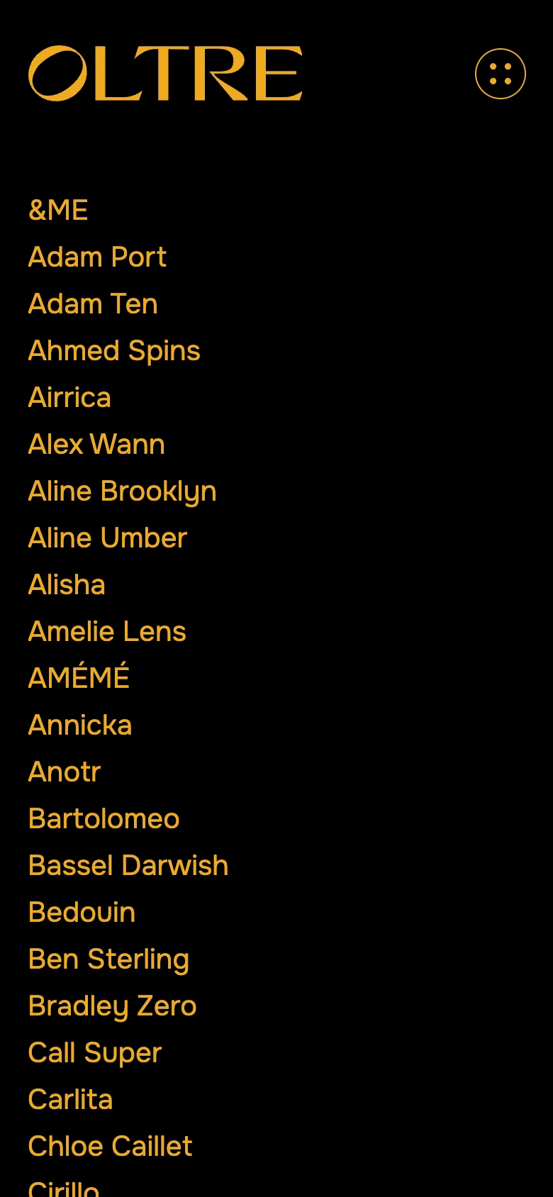 Oltrebooking mobile — Homepage with the artist roster