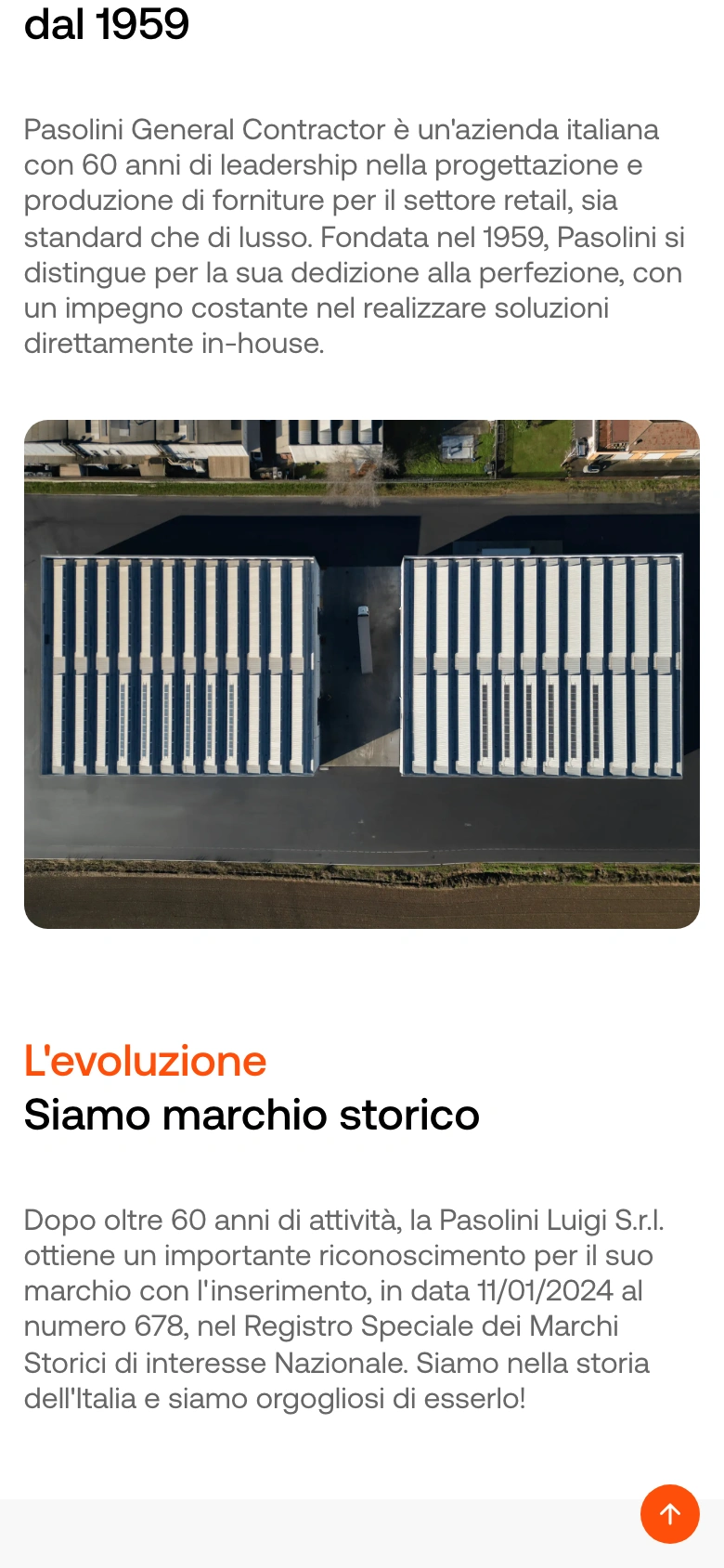 Pasolini mobile — company story, HQ aerial and the historic trademark panel