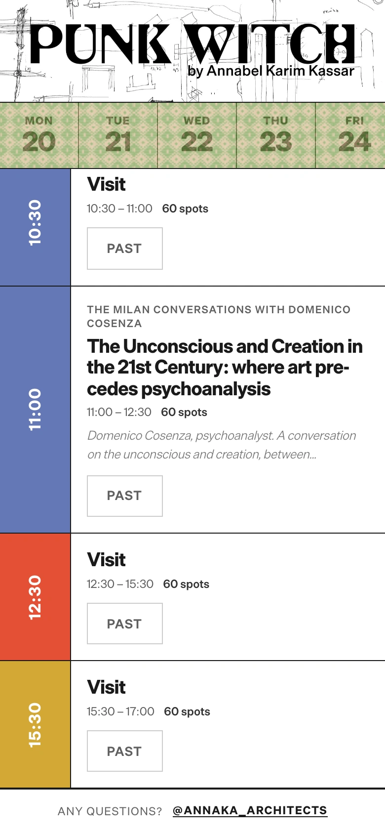 Punk Witch mobile — Archived visit times and talk programme