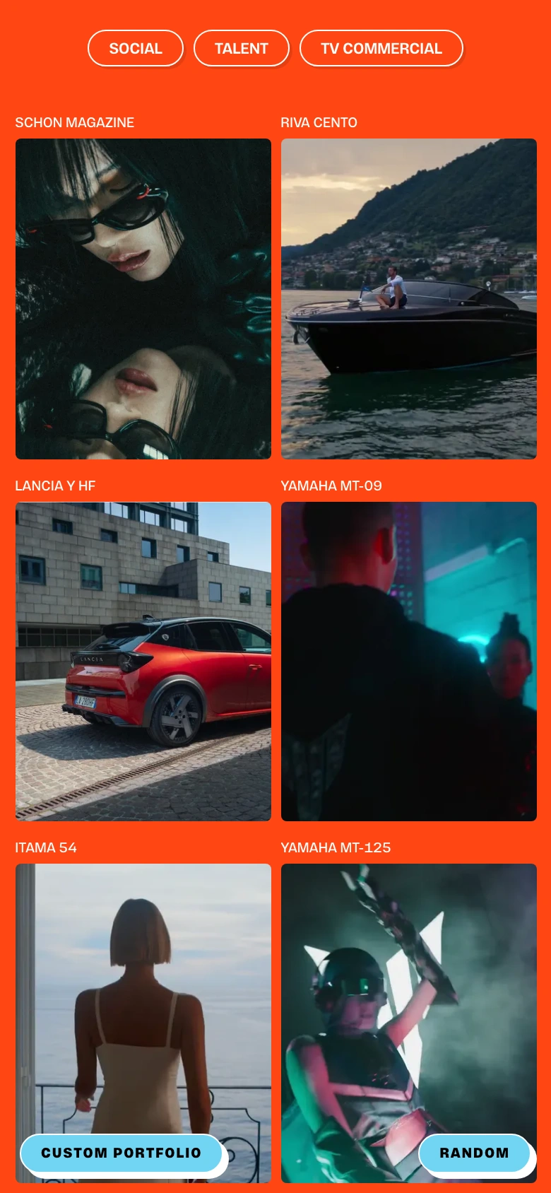 Miriam Mora mobile — filter pills over the projects grid