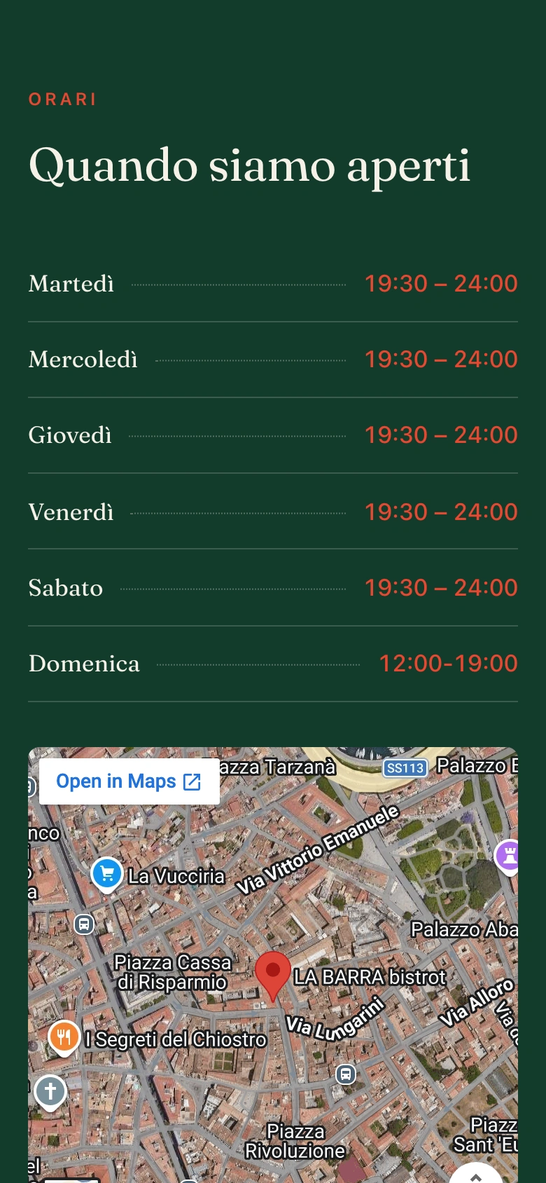 La Barra Bistrot mobile — Opening hours and location information