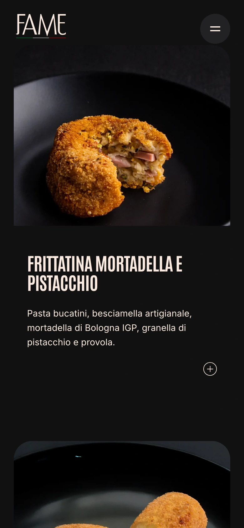 Fame — La Frittura di Napoli mobile — frittatina mortadella e pistacchio detail