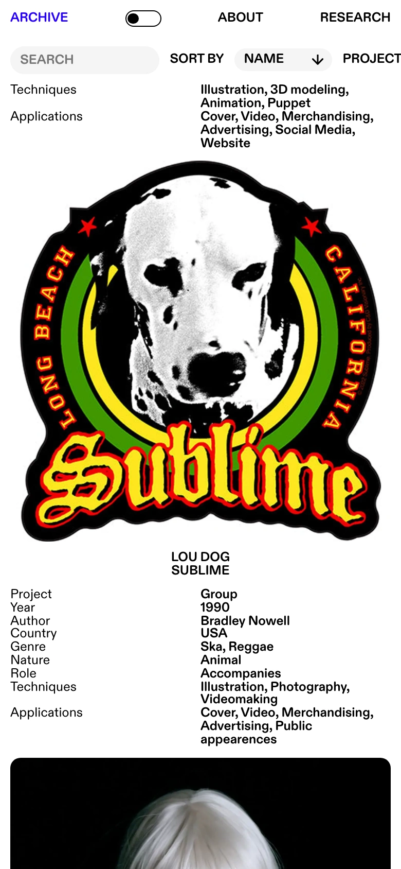 Music Mascots Archive mobile — Sublime Lou Dog badge entry