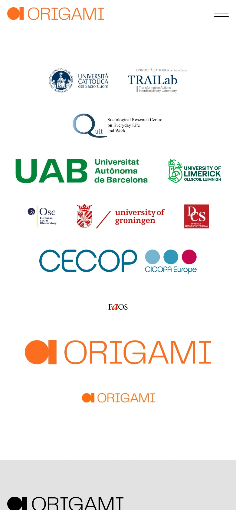Origami mobile — partner logos with the Origami wordmark