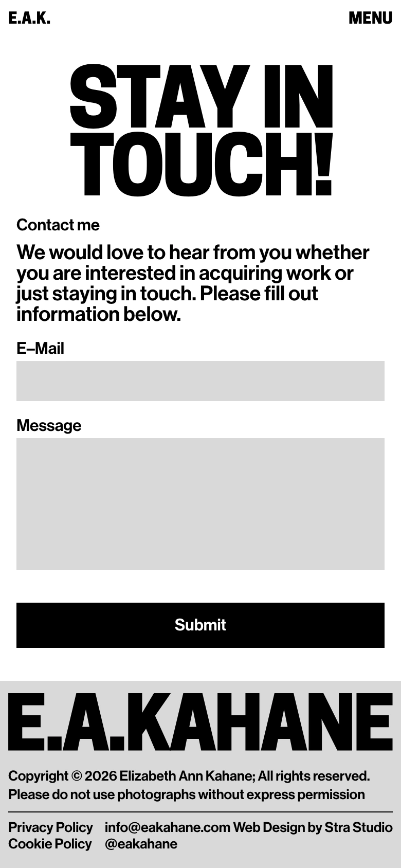 E.A. Kahane mobile — Stay in Touch contact section